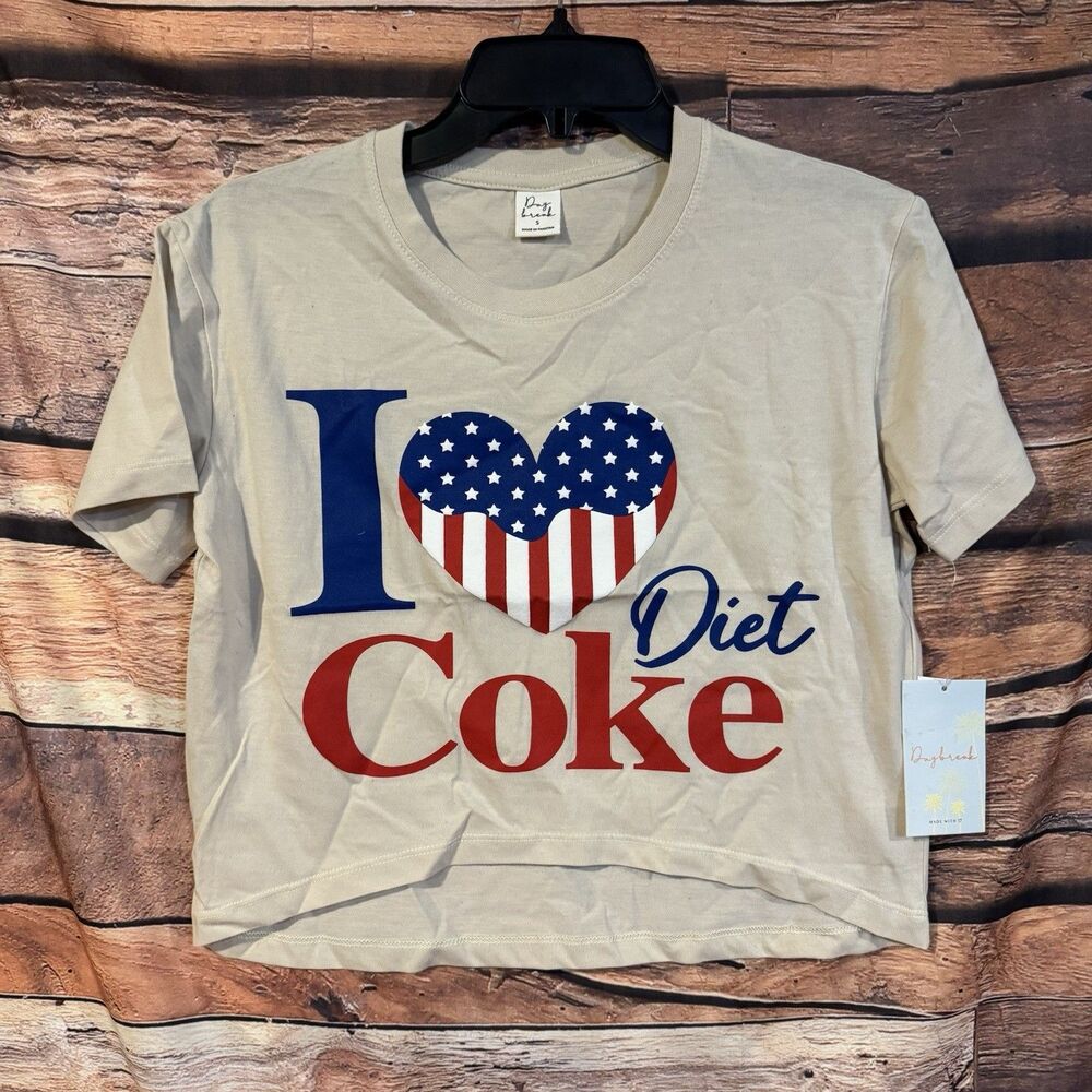 Officially Licensed Diet Coke Small Patriotic I Love American Flag Heart T-Shirt